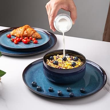 LERATIO Ceramic Dinnerware Sets for 8,Stoneware Plates and Bowls Sets,Reactive Glaze Dishes Set,Highly Chip and Crack Resistant | Dishwasher & Microwave & Oven Safe Dishes set,Service for 8-Blue(24pc) - Image 4