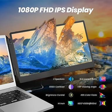 domyfan 14" Laptop Screen Extender, FHD 1080P IPS Triple Portable Monitor for Laptop, HDMI/USB-A/Type-C for Windows, Mac, Android, Chrome, Switch & PS5, Work with 13.3”-17” Laptops - Image 2