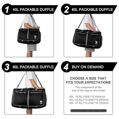 Bago Large Foldable Duffel Bags for Traveling Women & Men - 80L Packable Duffle Bag for Travel with Shoe Compartment - Water Repellant, Heavy Duty, Lightweight Folding & Collapsible (SnowDepPurple) - Image 8