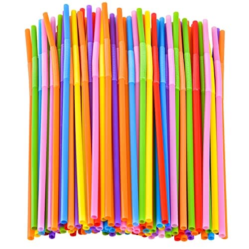 SONGNASS 100PCS Flexible Plastic Straws, Colorful Disposable Bendy Party Fancy Straws12.8inch Extra Long Straws Party Decorations - Image 1