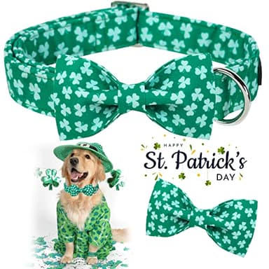 ARING PET St. Patrick's Day Dog Collar with Bow, Cute Adjustable Green Clovers Bowtie Pet Collars with Metal Buckle for Puppy Small Medium Large Boy Girl Dogs-S - Image 3
