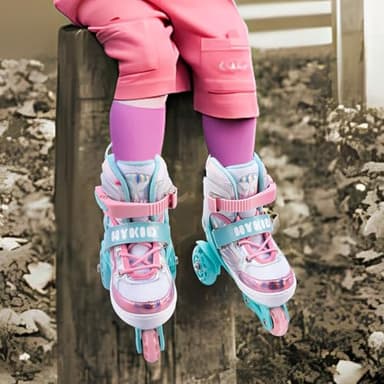 HYKID Toddler Roller Skates 4 Adjustable Sizes Fun Illuminating Safety Three-Point Type Breathable Upper Beginner Roller Skates for Girls Kids Butterfly Small 11-1 - Image 7