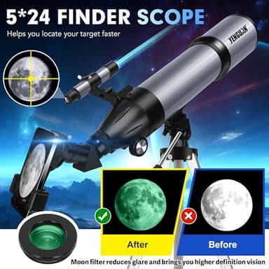 Telescope for Adults & Kids 80mm Aperture 600mm, Telescope for Adults High Powered, Beginners in Astronomy to See Planet, with Phone Adapter and Moon Filter, Carry Bag, Gray - Image 5