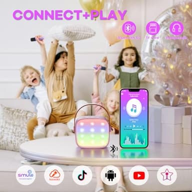 YLL Mini Karaoke Machine with 2 Wireless Microphones, TOP Kids Gifts for Girls Ages 3, 4, 5, 6, 7, 8, 9, 10, 11, 12 +Years Old, 4-12th Birthday Toy Gift for Girls Boys Party (Purple) - Image 4