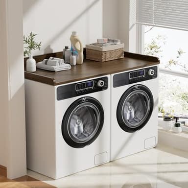 COOLBEBE Washer Dryer Countertop, Wood Washer Dryer Topper with Edge, 54" W x 27.5" D Washer and Dryer Covers for The Top for Laundry Room Organization, Walnut - Image 2