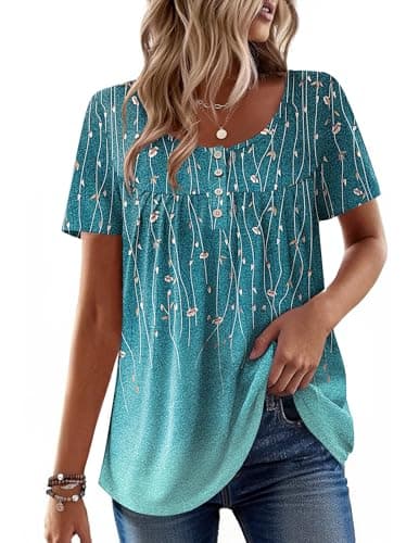 Zeagoo Short Sleeve Shirts for Women Business Causal Summer Tops Hawaiian Button Down Floral Work Blouses X-Large - Image 1