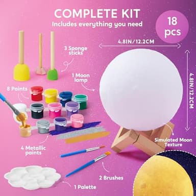 Klever Kits DIY 3D Moon Night Light, Paint Your Own Moon Lamp Kit Galaxy Lamp Arts and Crafts Kit, School Activities, Birthday Gifts for Kids Girls Boys - Image 3