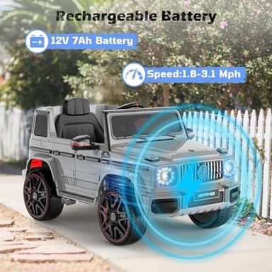 ANPABO Licensed Mercedes-Benz G63 Car for Kids, 12V Ride on Car w/Parent Remote Control, LED Headlights, Music Player & Horn, Soft Start, Low Battery Prompt, Kids Electric Vehicle, Grey - Image 4