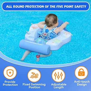 GENTEACO Mambobaby Baby Swim Float with Canopy 3-24 Months Non-Inflatable Infant Floats for Pool Add Tail Avoid Flip Skin-Friendly Material for Toddler Boys Girls(Blue) - Image 4