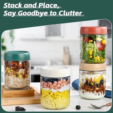 DIMBRAH Overnight Oats Containers with Lids,16oz Glass Jars with Lids - Set Of 4, Practical Oatmeal Container to Go, Chia Seed Pudding Jars, Baby Food Containers - Image 5