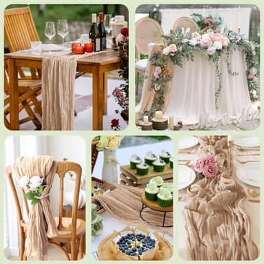 Wokceer Cheesecloth Table Runner 12Pack 10FT Nude Brown Christmas Gauze Cheese Cloth Table Runner for Party Rustic Sheer Table Runners for Baby Bridal Shower Wedding Easter Decor - Image 7