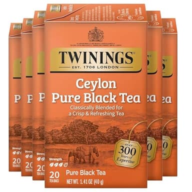 Twinings Ceylon Pure Black Tea Individually Wrapped Bags, 20 Count (Pack of 6), formerly Ceylon Orange Pekoe, Crisp, Refreshing, Caffeinated, Enjoy Hot or Iced, 120 Teabags - Image 1