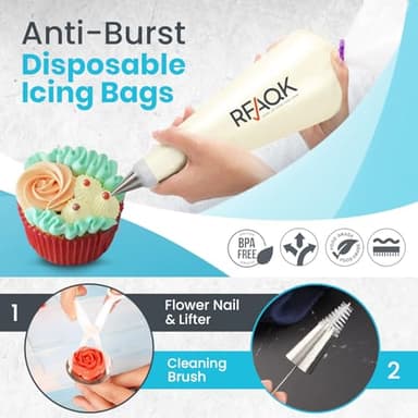 RFAQK 74 PCs Icing Piping Bags and Tips Set, Cake Decorating Kit with 48-Numbered Piping Tips, Anti Burst Pastry Bags for Cookie Cupcake Cake Decoration, Cake Decorating Tips Set with Booklet & E-book - Image 4