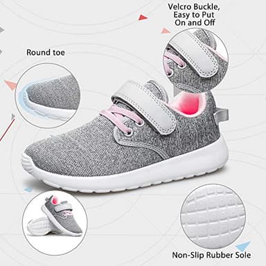 TOEDNNQI Boys Girls Sneakers Kids Lightweight Breathable Strap Athletic Running Shoes for Toddler/Little Kid/Big Kid 179-Grey/Pink/White Size 9.5 - Image 3