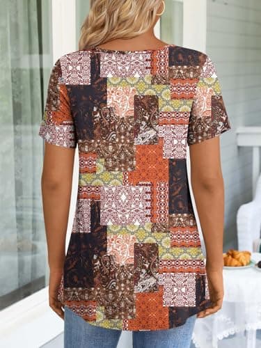 LONGYUAN Women's Plus Size Short Sleeve Tops Summer Hide Belly Tunic Cute Casual Shirts Flowy Soft Blouses Fl XXX-Large - Image 3