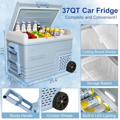 Manastin 12 Volt Refrigerator 37QT (35L), Car Fridge -4°F~50°F, Portable Freezer Compressor Cooler 12/24V DC 110~240 Volt AC for RV, Truck, Boat, Camping with Wheels & Basket (Blue) - Image 2