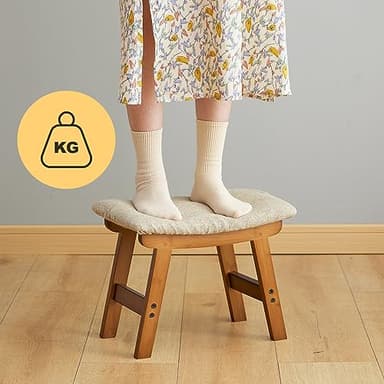 Foot Stool Ottoman Foot Rest Under Desk,Small Stool for Living Room, Bedroom and Kitchen (Brown Legs - Beige Stool Surface) - Image 6