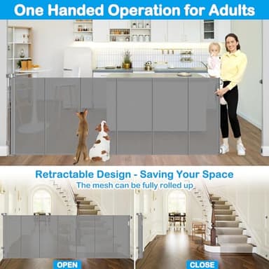 Reinforced 42" Extra Tall Retractable Baby Gate-Prevent Crawling Under, 200" Retractable Pet Gates for Wide Openings, 16ft Mesh Child Gates for Wide Openings, No Bottom Bar Indoor/Outdoor Baby gate - Image 6