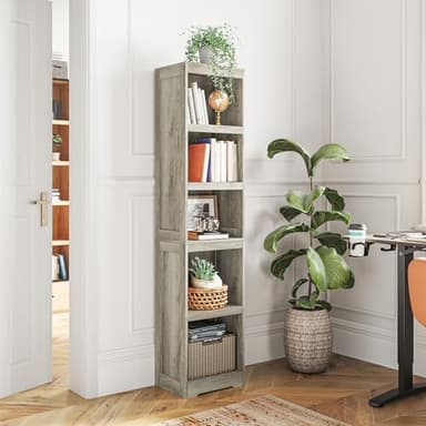 LINSY HOME 5-Shelf Bookcase, Narrow Bookshelves Floor Standing Display Storage Shelves 68 in Tall Bookcase Home Decor Furniture for Home Office, Living Room, Bed Room - Light Brown - Image 2