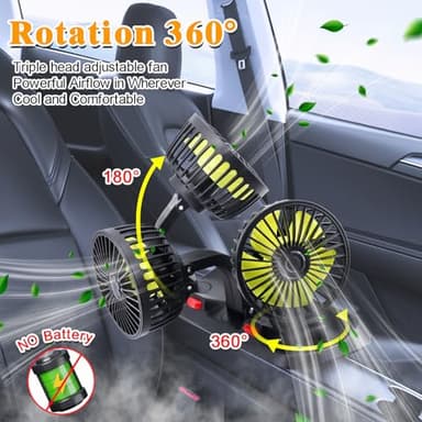 Triple-Head Fan for Car, Portable AC for Car with 360° Rotation Cigarette Lighter Plug for Car RV and SUVs - Image 3