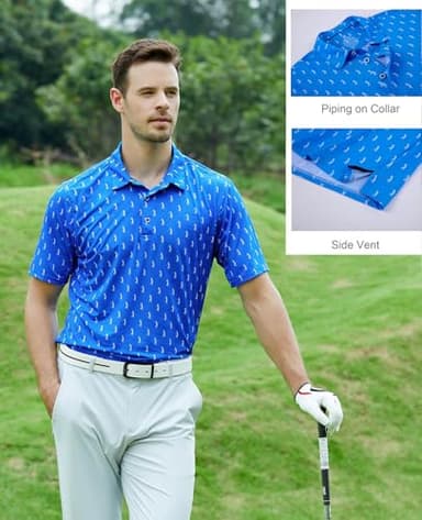 Hodaweisolp Golf Shirts for Men Dry Fit Print Moisture Wicking Performance Short Sleeve Polo Shirt Blue Glof-XXL - Image 3