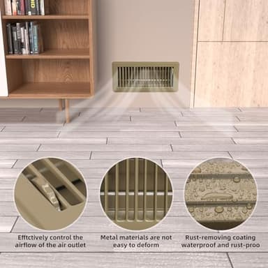 Pluden 8PCS 4" x 10" Floor Register, Heavy Duty Floor Vents, Metal Heat Air Vent Covers Rust Proof Finish 4 x 10'' Walkable Floor Vent Covers for Home Floor Wall Ceiling - Image 6