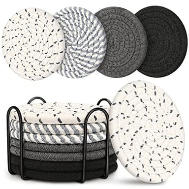 Coasters for Drinks, Coasters Set of 4 - Color, 8 Pack Coaster Set, Absorbent Coaster with Holder, Coffee Table Decor, Living Room Decor for House Warming Gifts - Image 1