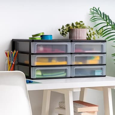 IRIS USA Plastic Stacking Desk Top 3-Drawer Storage Organizer, 2-Pack, for Makeup Vanity Nail Polish Bathroom Stationery Art Craft Supplies Kitchen Office Garage and Small Organization, Medium, Black - Image 6