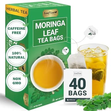 LeafLea 40 Moringa Tea Bags, 100% Natural and Pure Moringa Leaf Herbal Tea, Supports Digestion and Immune Health, Caffeine-Free, Sugar-Free, Vegan - Image 1