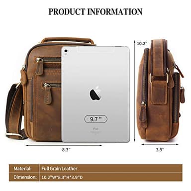 Ringsun Genuine Leather Messenger Bag, Handmade Shoulder Bag with Adjustable Straps for Men, Small Crossbody Bag For Work Business Travel, Brown - Image 2