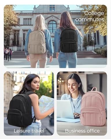BAGSMAT Womens Backpack Travel Laptop Backpack for Women, Quilted College Laptop Bookbag, Work Back Pack for Women, Cute Computer Water-Resistant Casual Daypack, Puffer Champagne - Image 2