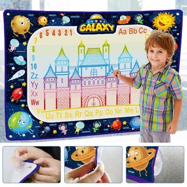 Jasonwell Aqua Water Doodle Mat 48 x 36 Inches Large Magic Drawing Doodling Mat Coloring Mat Educational Toys Christmas Birthday Gifts for Kids Toddler Boys Girls Age 2 3 4 5 6 7 8 Year Old (Galaxy) - Image 3
