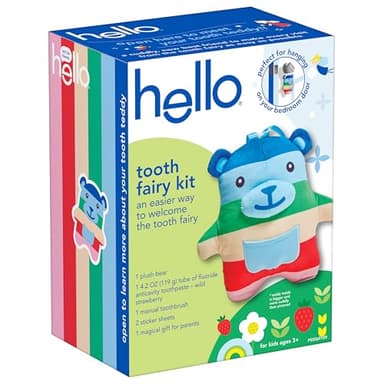 hello Tooth Fairy Kit with Tooth Fairy Door Hanger and Teddy Bear, Includes Full Size Fluoride Kids Strawberry Toothpaste and Kids Toothbrush, for Children Ages 3 and Up - Image 7