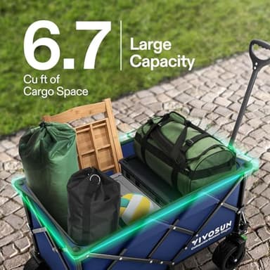 VIVOSUN Collapsible Folding Wagon, Outdoor Utility with Silent All-Terrain Beach Wheels, Adjustable Handle, Cup Holders & Side Pockets, for Camping, Beach, Shopping, Garden, Sports, Picnic, Blue - Image 2