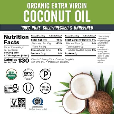 Viva Naturals Organic Coconut Oil - Unrefined and Cold-Pressed, Natural Hair Oil, Skin Oil and Cooking Oil with Fresh Flavor, Non-GMO Extra Virgin Coconut Oil (Aceite de Coco), USDA Organic, 32 Fl Oz (Pack of 1) - Image 6