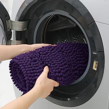 Striped Eggplant Purple Bathroom Rug Set 3 Pieces Ultra Soft, Non Slip Chenille Bath Carpet, Absorbent Plush Shaggy Bath Mats for Bathroom, Toilet, Bedroom, Kitchen - Image 6