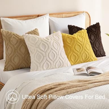 decorUhome Fall Throw Pillow Covers 18x18 Inch Set of 2, Soft Plush Decorative Faux Fur Beige Solid Couch Pillow Covers, Accent Farmhouse Neutral Square Euro Pillow Cases for Sofa Bed Living Room - Image 8