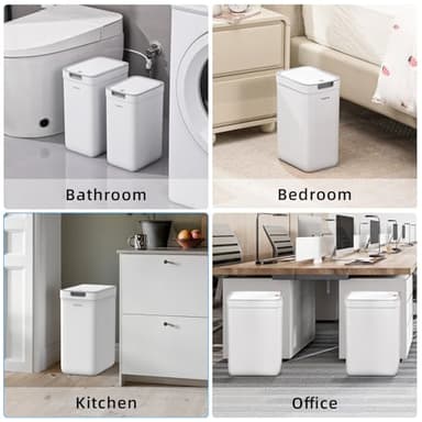 MOPALL 2 Pack Bathroom Trash Can with Lid, 3.6Gal + 2.4Gal Garbage Can with Pop-Up Lid, Small Trash Can Dog Proof, Slim Trash Bin Waste Basket for Toilet, Office, Bedroom, Living Room, Kitchen (White) - Image 6