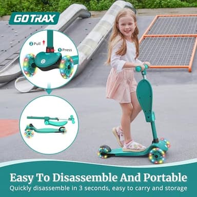 Gotrax KS3 Kids Kick Scooter, LED Lighted Wheels, Adjustable Height Handlebars and Removable Seat, Lean-to-Steer & Widen Anti-Slip Deck, 3 Wheel Scooter for Kids Ages 2-8 and up to 100 Lbs (Green) - Image 5