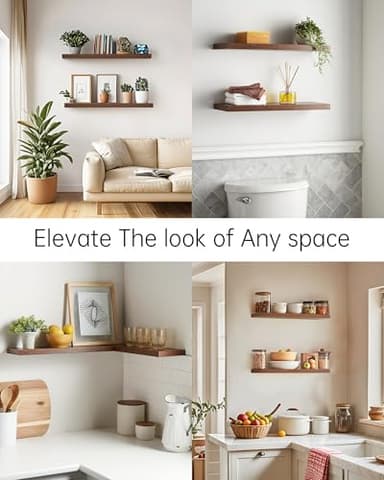 BAYKA Floating Shelves, 22.5" Wall Mounted Wood Shelves for Bathroom, Bedroom, Living Room, Kitchen, Hanging Shelf for Books/Storage/Decor with 22lbs Capacity (Rustic Brown,Set of 2) - Image 6