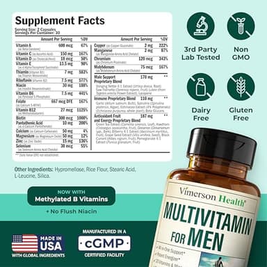Multivitamin for Men – Methylated Mens Multivitamins & Multiminerals Capsules with Vitamin B12, A, D, C, Zinc, Magnesium & More for Complete Daily Support – High Potency Bioavailable Vitamins for Men - Image 3