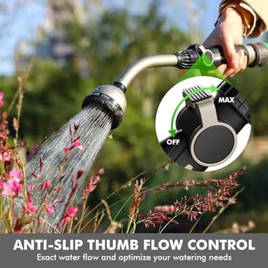 RESTMO Watering Wand Heavy Duty, Metal Garden Hose Wand with 10 Spray Patterns, 15-Inch Long Hose Nozzle Sprayer with Thumb Flow Control, Ideal to Water Hanging Baskets and Shrubs - Image 3