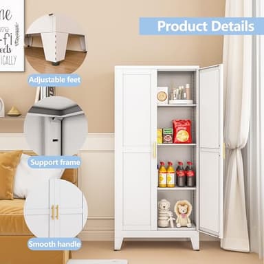 RISTERN White Metal Storage Cabinet, 48" Steel Cabinets for Home Office, Kitchen Pantry Storage Cabinet with Doors and 3 Adjustable Shelves, for Office, Home, Garage, School - Image 5