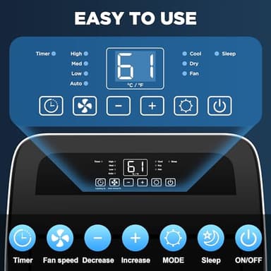 Humhold 14000 BTU Portable Air Conditioners with Remote Control, 3-in-1 Free Standing Cooling AC Unit with Fan & Dehumidifier, Cools Room up to 700 sq.ft, Smart/Sleep Mode,3 Speed,Auto Swing,24H Timer - Image 8