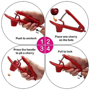 Cherry Pitter Tool, Olive Pitter and Fruit Pit Corer Remover Tool, Portable Kitchen Tool with Space-Saving Lock Design for Making Jam (Red) - Image 3