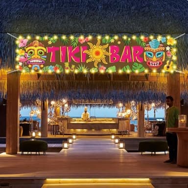 OuMuaMua Hawaiian Tiki Party Decorations, Luau Tiki Decorations Banner, Tiki Bar Sign with Lights for Summer Aloha Moana Hawaii Luau Party Decorations, Tropical Birthday Beach Pool Party Supplies - Image 8