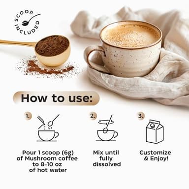 Mushroom Coffee - 10-in-1 Mushroom Superfood Adaptogen Mix - Lion's Mane, Chaga, Turkey Tail, Reishi, Organic Arabica Instant Coffee - for Gut Health, Immunity, Energy - Sugar Free - 7,4 oz (35 Serv) - Image 6