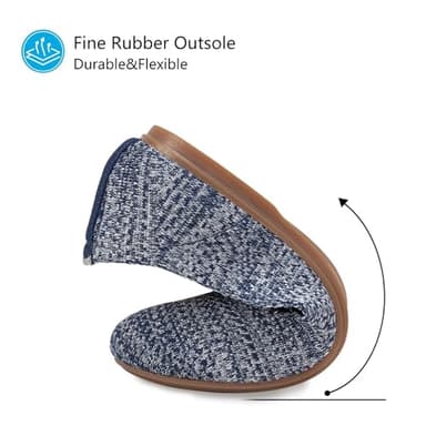 Frank Mully Women’s Knit Ballet Flat Round Toe Slip On Flats Shoes Classic Low Wedge Ballerina Walking Flats Shoes, Blue Print, 8.5 - Image 4