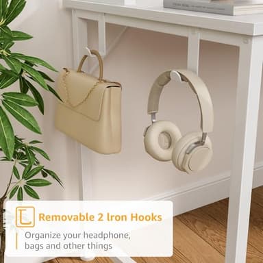 White Computer Desk with Hutch & Drawers - Office Desk with 3 Storage Drawers and Power Outlets, 47 Inch Modern Study Writing Desk for Bedroom Home Office - Image 8