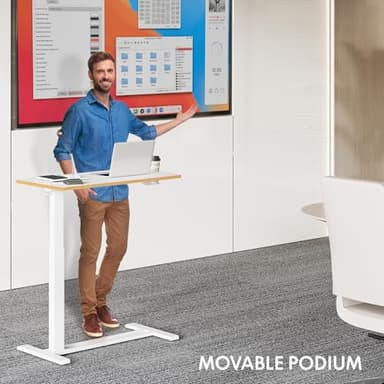 FLEXISPOT Mobile Standing Desk with Wheels Pneumatic Laptop Rolling Computer Cart Movable Height Adjustable Small Sit Stand Desk Computer Workstations Home Use（31.5" W x 17.7" D,White+Maple - Image 2